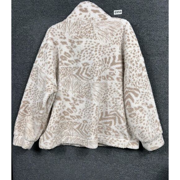 American Eagle Sherpa Sweater Womens Sz L Fuzzy Leopard Print Half Zip Pullover - Picture 2 of 9